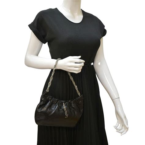 YVES SAINT LAURENT Pac Pac Ruched Leather Hobo Bag Black